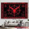 Arazzo 2D Testa di Capra Satanica Oscura Pentagramma Rosso Simboli Occulti Stregoneria Decorazione da Parete