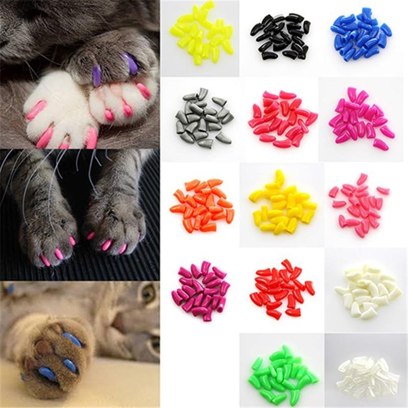 Hot sale 20Pcs/Lot Colorful Soft Rubber Pet Dog Cats Kitten Paw Claws Control Nail Caps Cover Size XS-XXL With Adhesive Glue