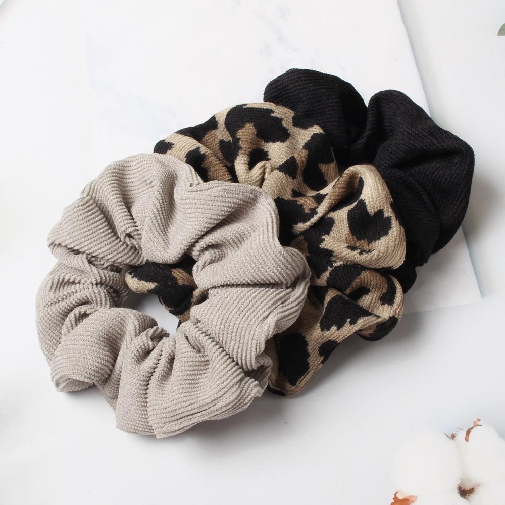 Leopardenmuster Scrunchie Kord Herbst Winter Kord Samt Einfarbiges Scrunchie Set Elastische Haarbänder Tierdruck Pferdeschwanz Haargummi Seil