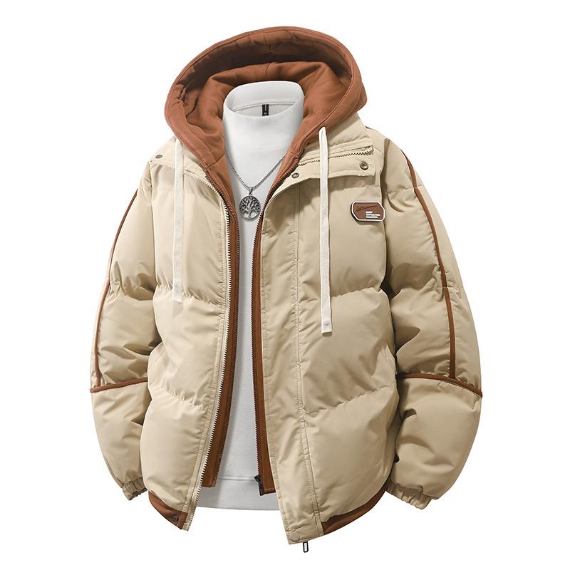 Autumn Winter Male Cotton Jacket Fake Two-Piece Bread Padding Coat Men Women Thick Warm Coldproof Jacket