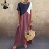 Dames Mode Zomer Lente Kleurblok Print Korte Mouw Ronde Hals Hoge Taille Casual Jurken