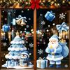 Blue And White Christmas Decor Tree/Santa Claus Window Clings, PVC Waterproof Static Glass Stickers, Clings Winter Wall Decals for Holiday Home Store