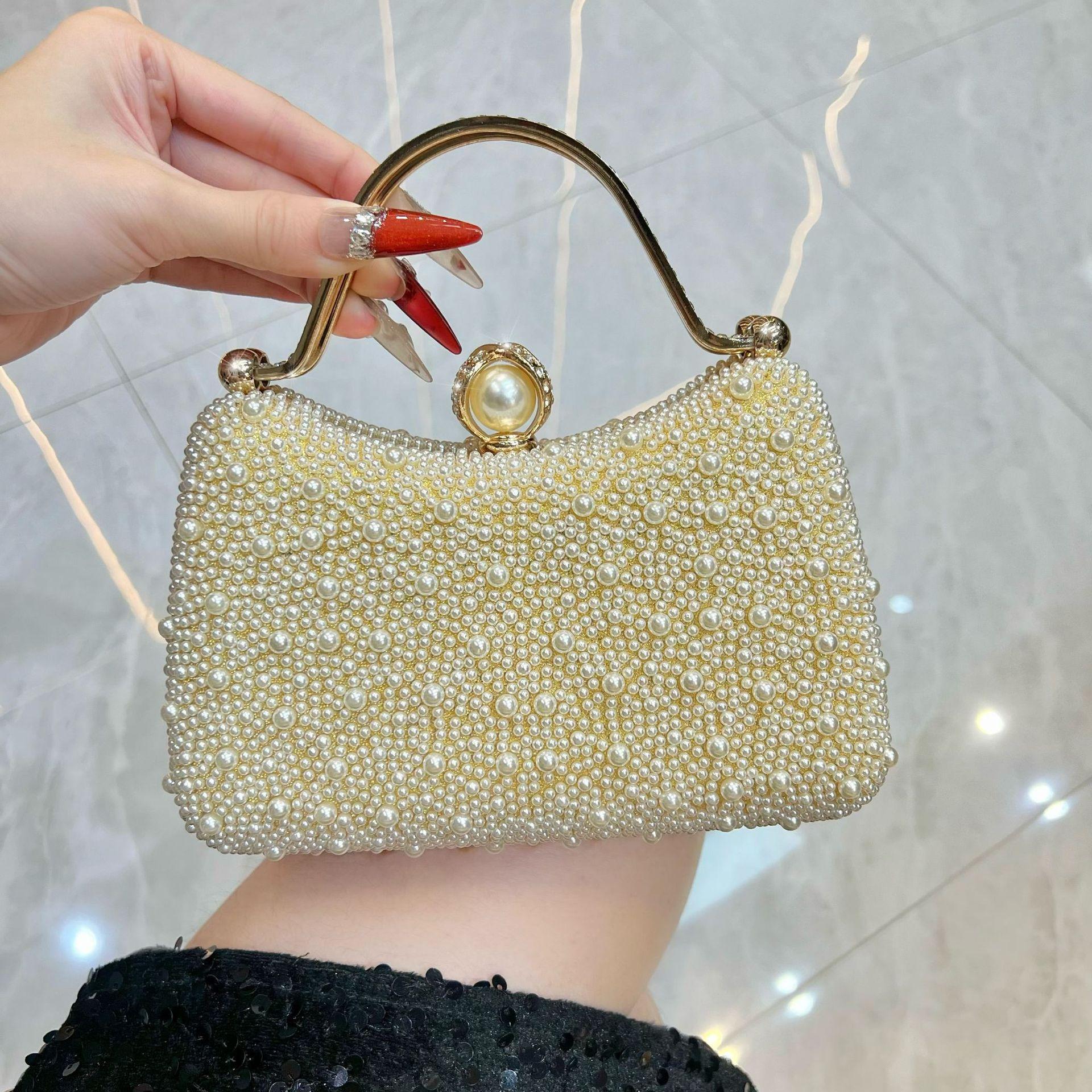 

Elegant Pearl Evening Bags For Women Luxury Chain Shoulder Crossbody Bags Fashionable Party Wedding Clutch Ladies Purse Handbags бежевый