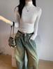 Women's Retro Ribbed Long Sleeve Turtleneck Base Layer Shirt for Autumn/Winter
