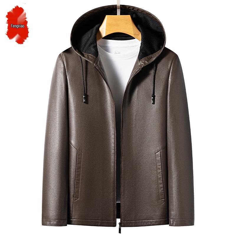 

Мужская кожаная куртка с капюшоном Осень 2025 5XL