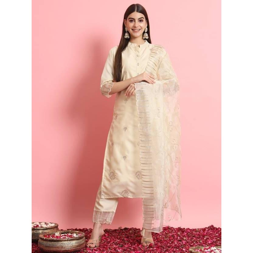 Women Designer Silk Blend Kurta Pant Dupatta Set Party Wear Top Tunic Kurti SC-2121