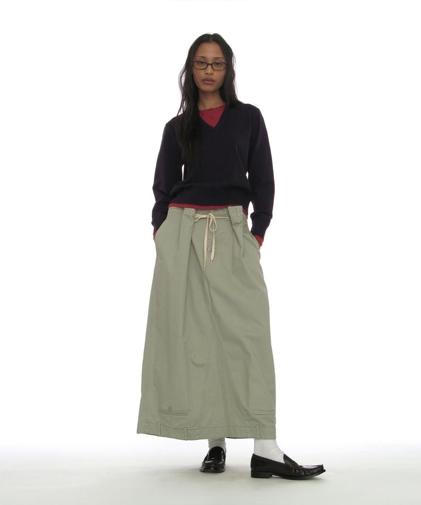 PARTIMENTO WOMEN Inverted Drawstring Maxi Skirt_Stone