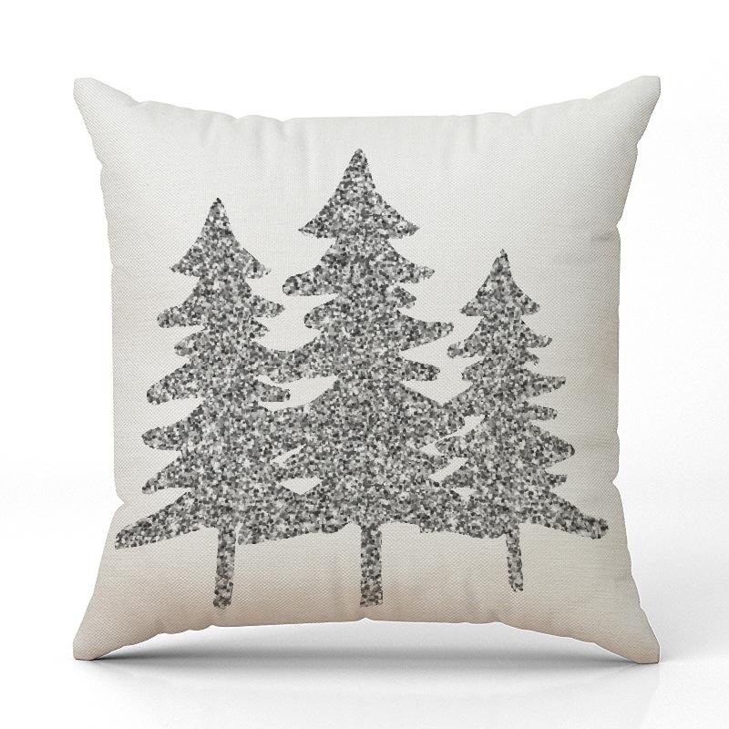 New Silver Glitter Snowflake Christmas Pillowcase Linen Print Pillowcase Festive Room Sofa Decoration