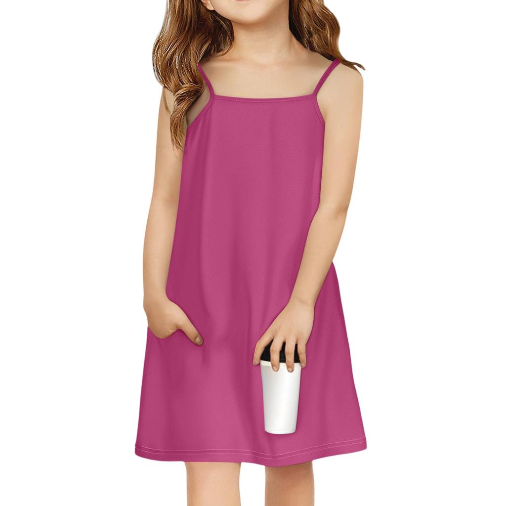 Children's Sleeveless Square Neck Summer A-Line Casual Holiday Suspender Dress