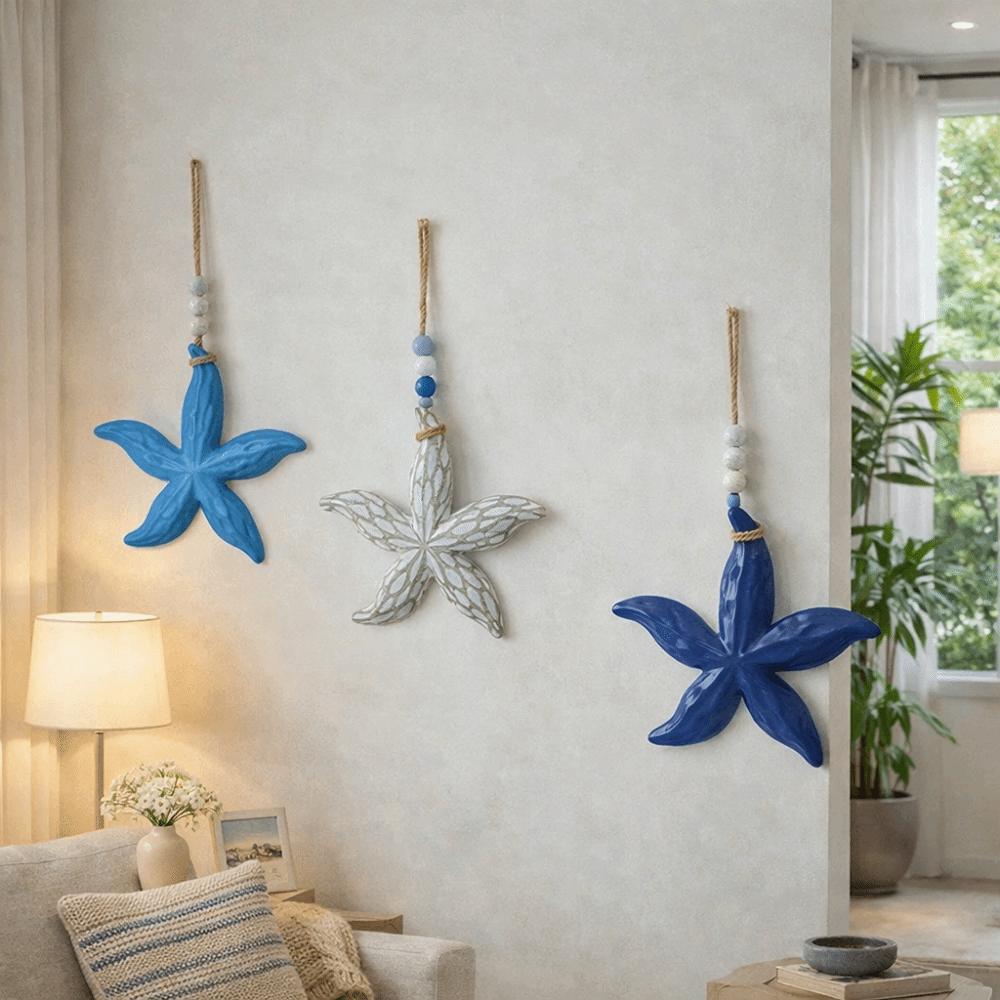 Romantic Nautical Decor Hanging Background Wall Decoration Wooden Starfish Pendants  Living Room