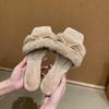 French Bow Square Head Fluffy Slippers Women's Outer Wear 2025 New Autumn Indoor Flat One-word Cotton Slippers
