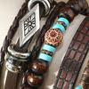 6 Pcs Braided Bracelet Set Different Shapes Wooden Bead Decor Peacock Feather Pendant Retro Ethnic Style