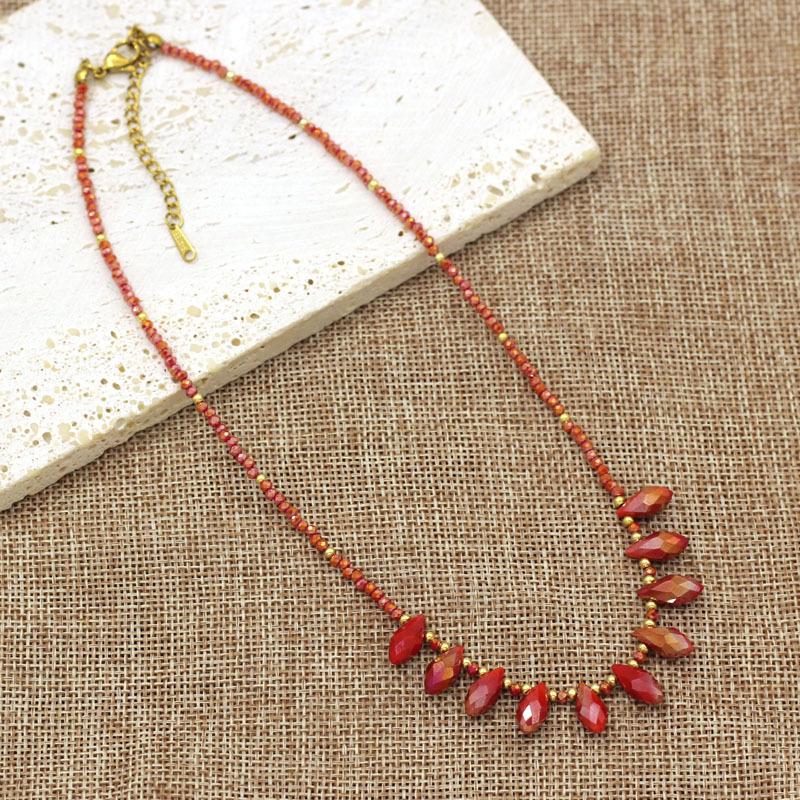Vintage Bohemian Crystal Beaded Necklace with Faux Gemstones - High-End Faceted Clavicle Chain for Women