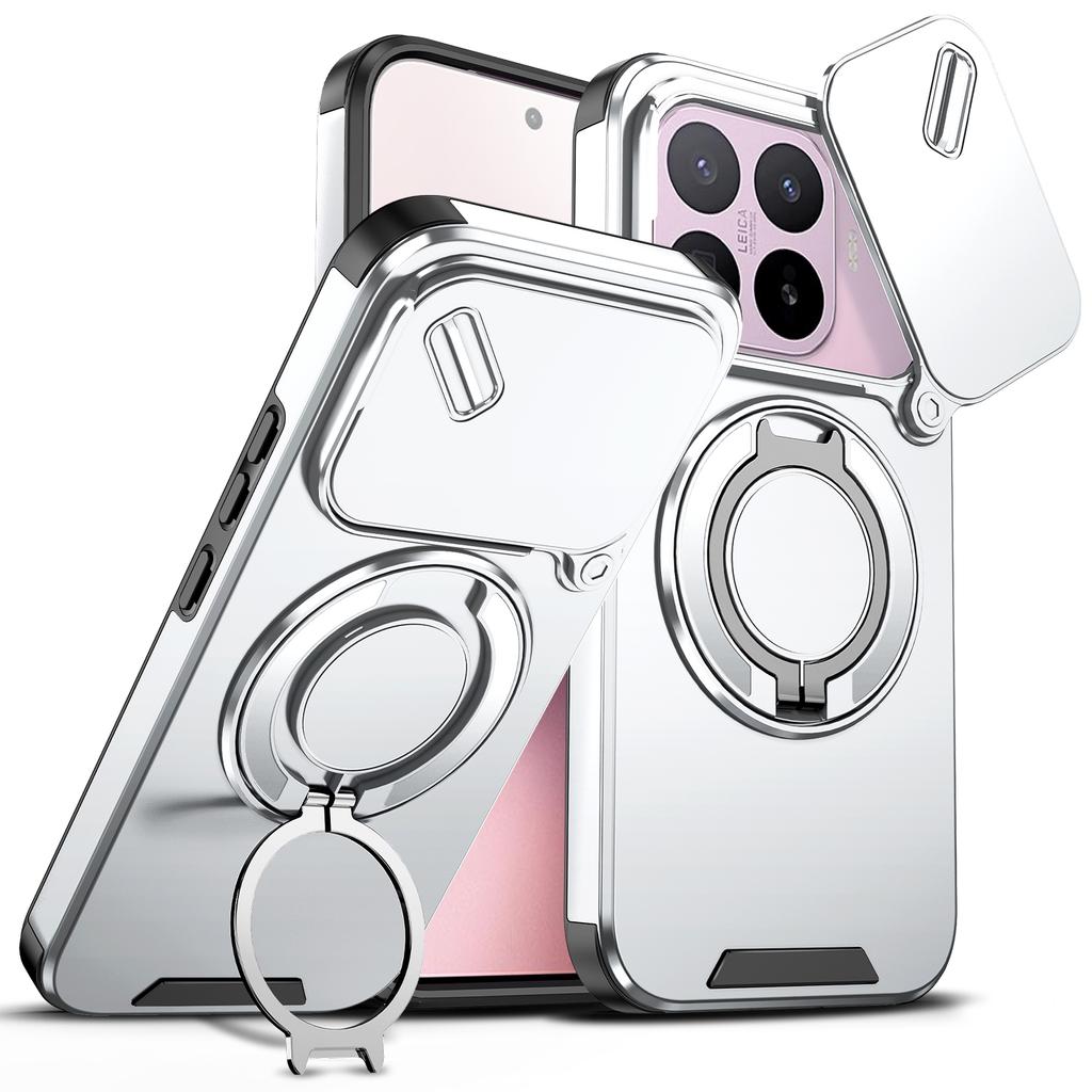 Magnetic Metal Ring Stand Armor Case For Xiaomi 17T Global Slide Push Window Lens Protection TPU Frame Hard Plastic Phone Cover