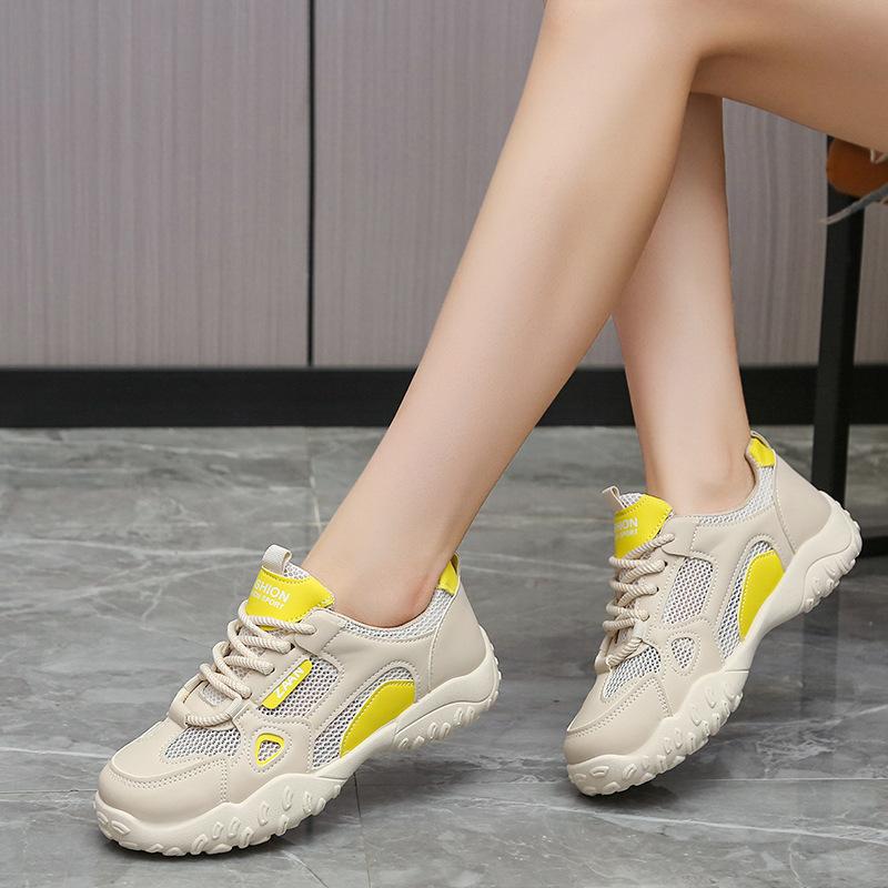 Korean version of mesh breathable sports shoes women's 2025 summer new versatile color matching lace-up low-top casual shoes outer wear