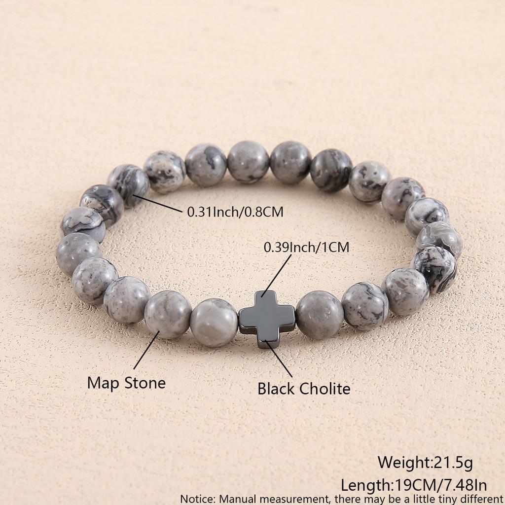 Natural Stone Beaded Bracelet With Cross Geometric Design For Men And Women