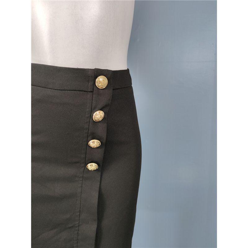 Export Single Silm Slimming and Simple Black Sheath Fastener Decoration Split Commuting Fashion Summer New Skirt