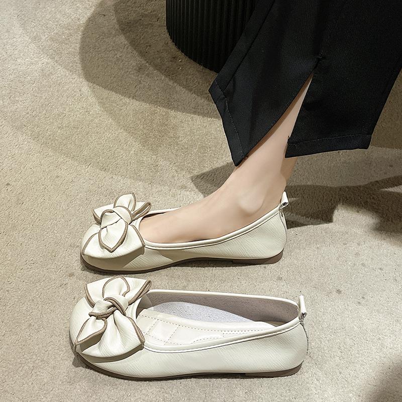 

Lovely Sweet Flats for Women Summer Casual Slip on Round Toe Shoes for Women Solid Butterfly Knot Platform Flats Plus Size 43 бежевый