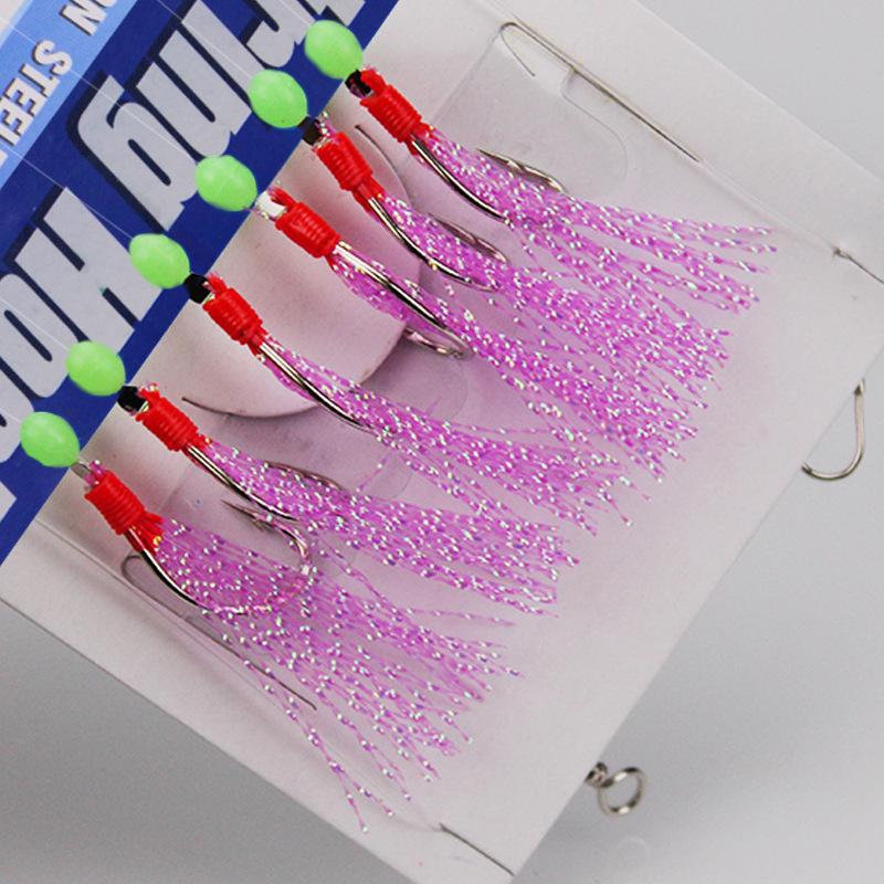 Stainless Steel Colorful Wire String Hooks for Lure Fishing 1 String with 6 Fish Lures Lake Fishing Tackle