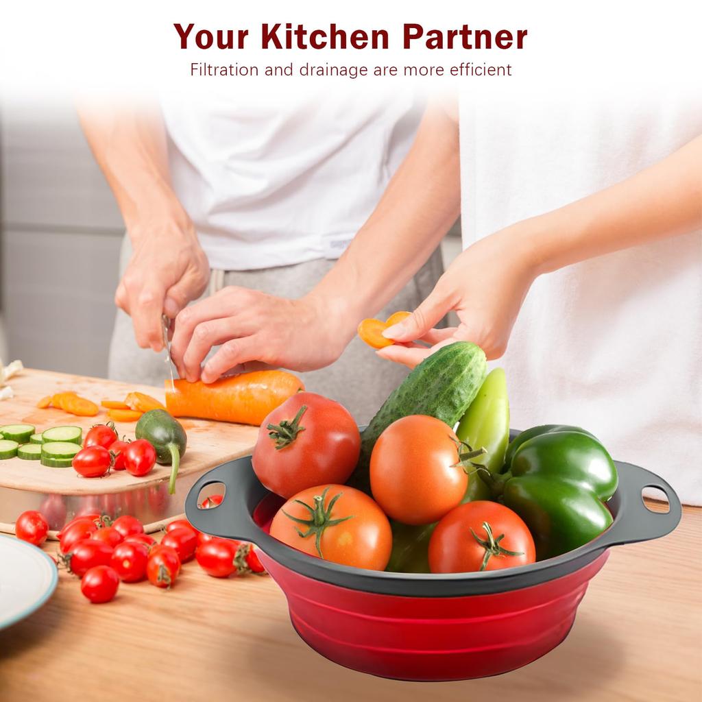 Collapsible Colander, Set of 2 Pcs Collapsible Strainer, Space-Saving Kitchen Strainer, Food-Grade  Folding Strainer Colander
