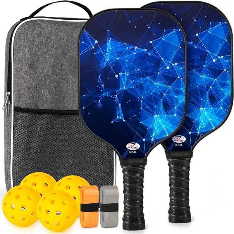 Beginner Pickleball Paddle Set Fiberglass Outdoor Sports Rackets With Balls New Players