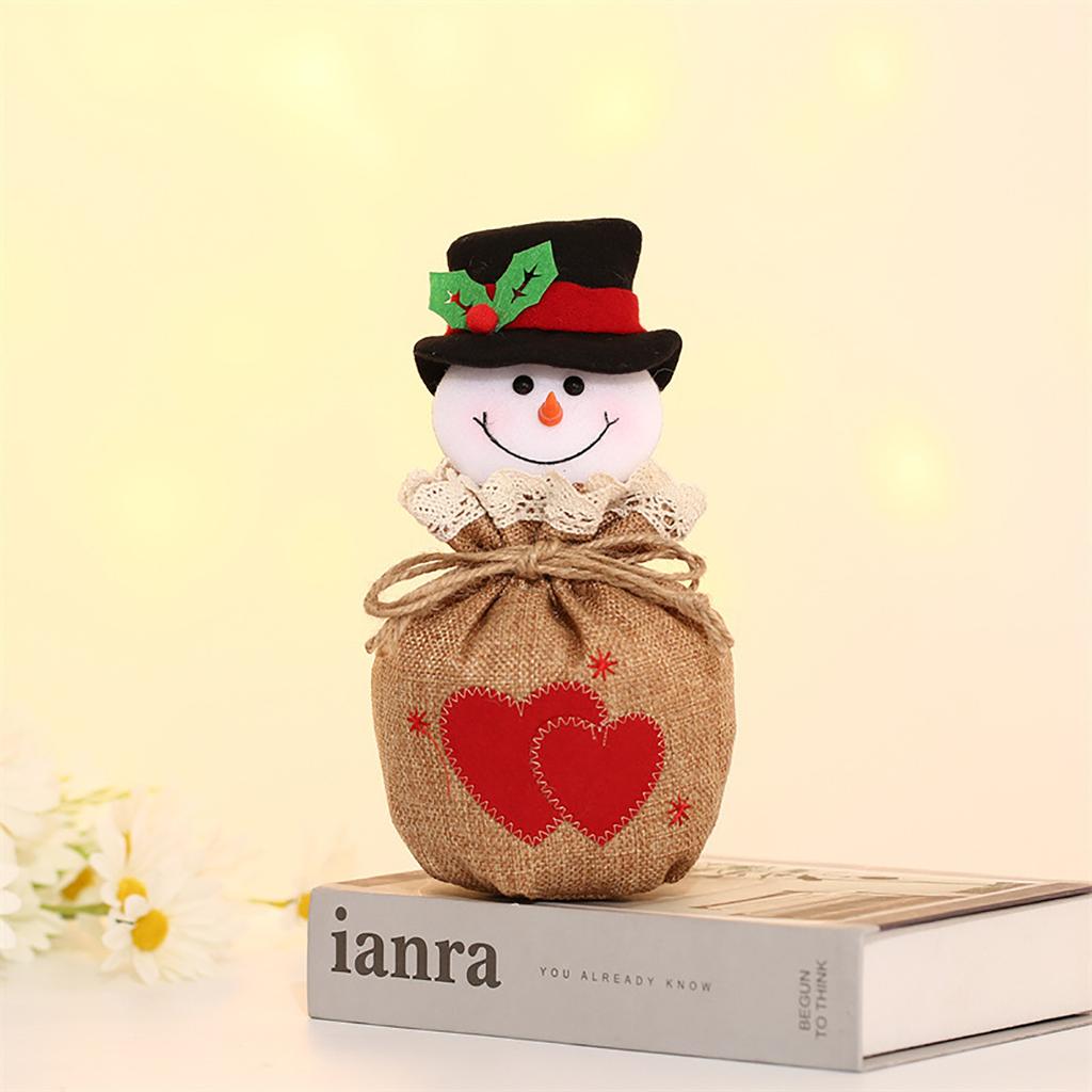 Linen Bags With Drawstring 3D Plush Santa Snowman- Christmas Candy Bags Gift Bags Bags Santa Sack For Kids Party Favors