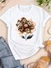 Watercolor Leopard Print Flower Women T-shirt Fashion Graphic Clothing Funny Harajuku T-shirt Female Clothes Tops