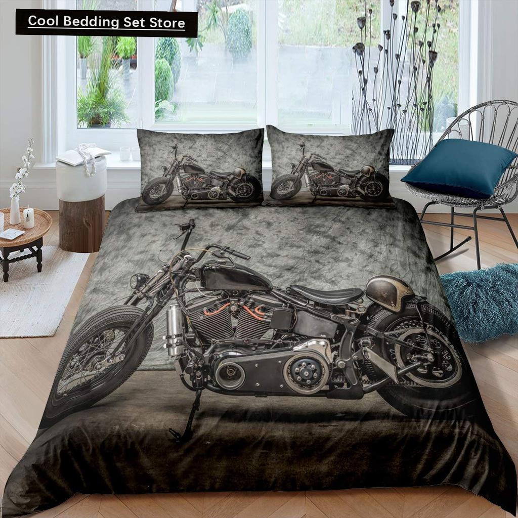 Motorcycle King Queen Duvet Cover Dirt Bike Bedding Set Motocross Racer Extreme Sports Quilt Cover Polyester Comforter Cover
