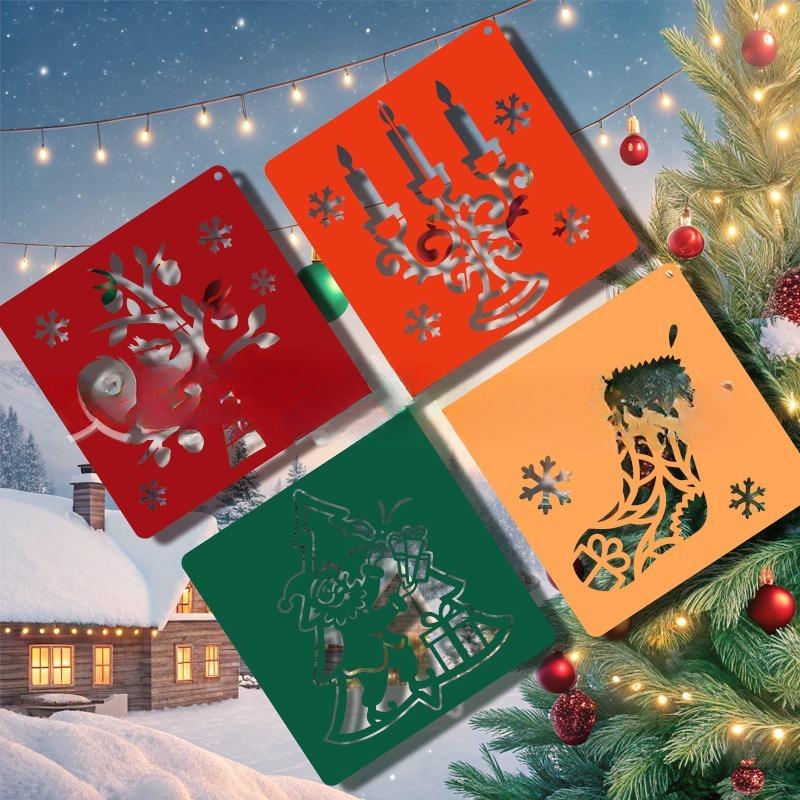 25 Pcs Christmas Stencils Reusable Christmas Stencil for Painting on Wood DIY Crafts Canvas Window Fabric Doormat 6in