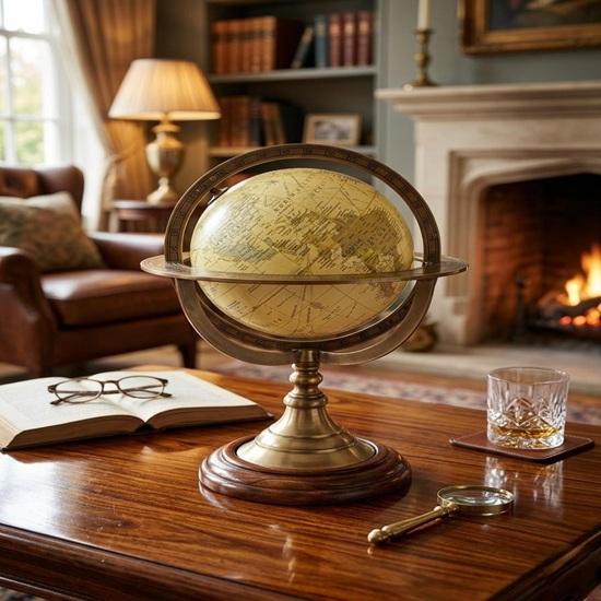 Antique World Globe on Brass Stand,  Desk Globe, Library Decor, Study Room Globe, Educational Geography Gift, Scientist Gift, Father'