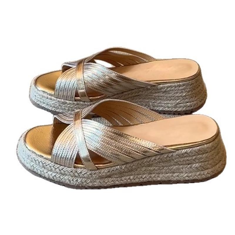 New Thick-soled Shoes for Women, Retro Soft Leather, Versatile, Height-increasing One-shoulder Slippers