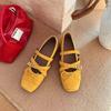 Soft Leather Version 6cm Inner Height Increase Square Head Bow Belt Buckle Shallow Mouth Mary Jane Single Shoes Women's Soft-soled Ballet Shoes