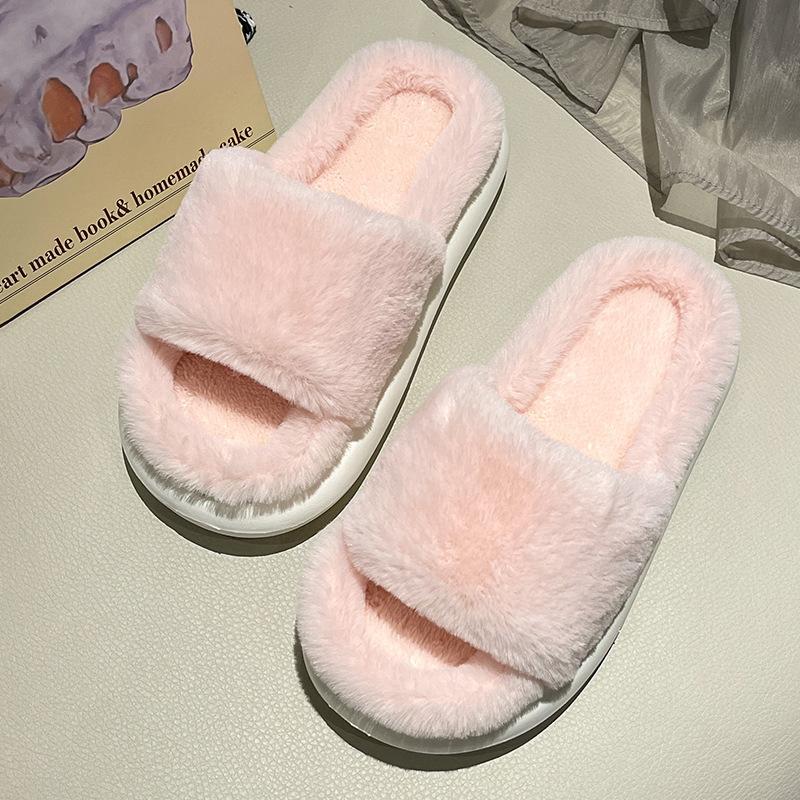 Thick-soled Fluffy Slippers for Women To Wear Autumn and Winter Trendy New Soft Fluffy Semi-cotton Slippers Spring and Summer