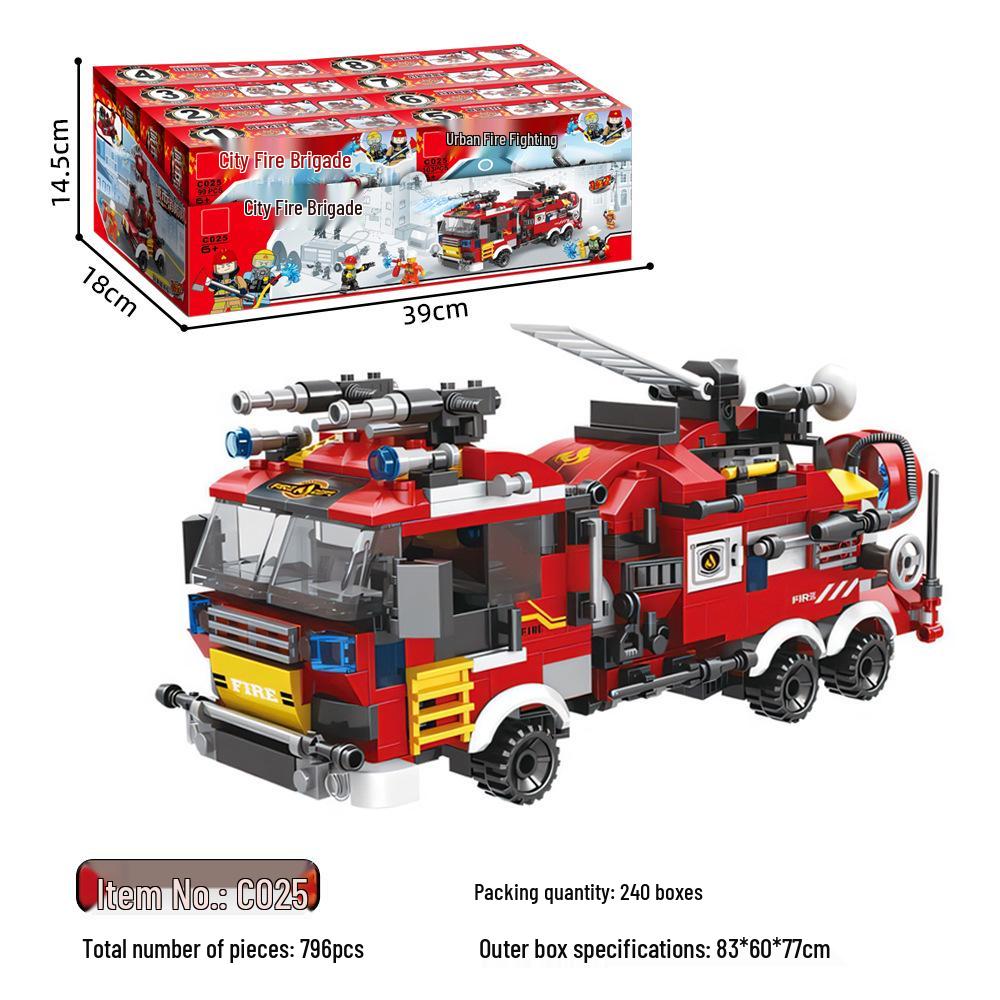 LEGO-Compatible Fire Engine & Firefighter Minifigure Set - 8 Model DIY Assembly for Kids