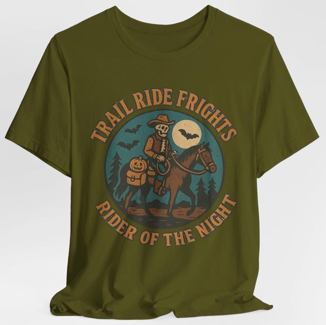 Trail Ride Frights Rider of the Night Halloween Skeleton Horse Rider T-Shirt 2XL