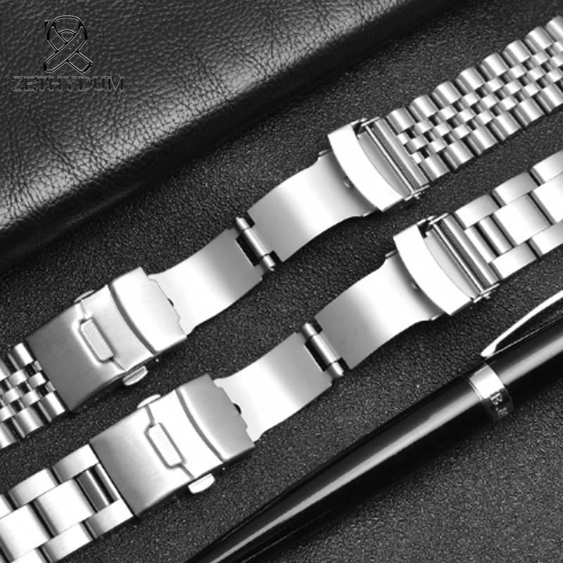 20MM 22MM Para SEIKO SKX007/009 SKX173/175 reloj plateado para hombre pulsera de reloj de acero inoxidable Hebilla plegable para reloj Correa + Herramienta
