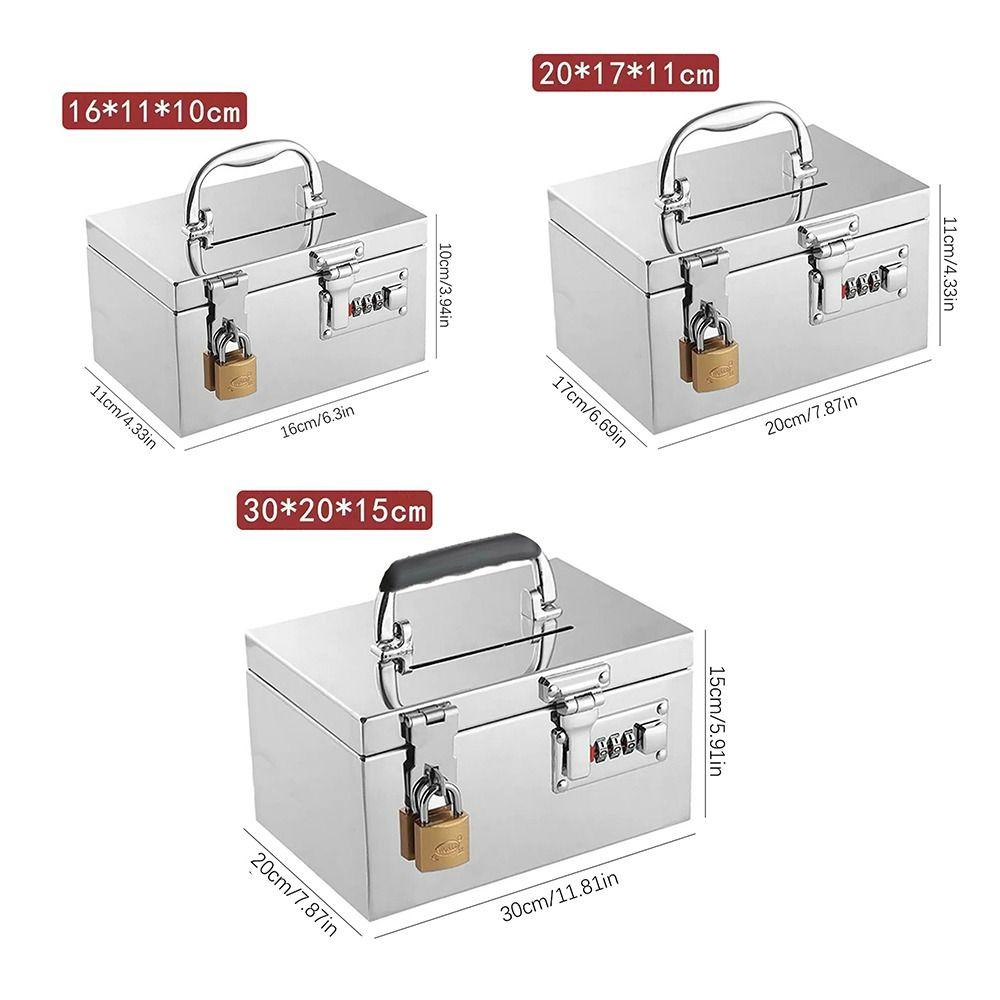 Boîte à clés à code bancaire en acier inoxydable Sécurité financière Serrure à combinaison/Cadenas Boîte à espèces Registre portable Boîte à billets