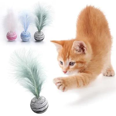 Hračka pro kočky Míč pírko Funny Cat Toy Star Ball Plus Peříčková pěna Hračky na házení míčků Interaktivní plyšové hračky Potřeby pro koťata
