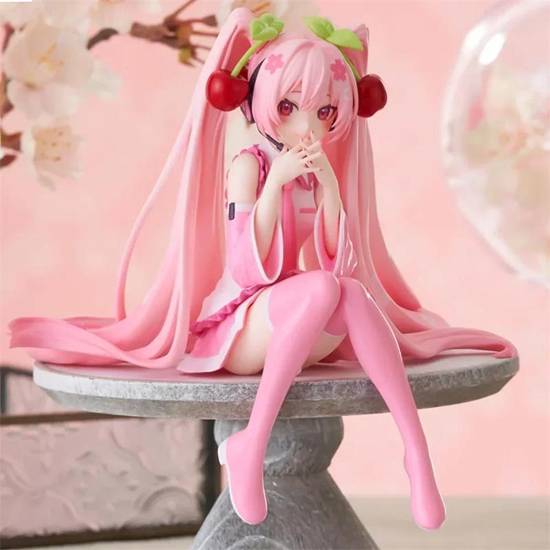 New Hatsune Miku Anime Figure Toys Pink Cherry Dress MIKU Kawaii Cartoon PVC Action Figurine Model Dolls Birthdays Gifts Kids