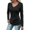 Women's Loose Fashion Solid Colour Long Sleeve Top Button Detail Knitted Multi Stretch Comfort T Shirt