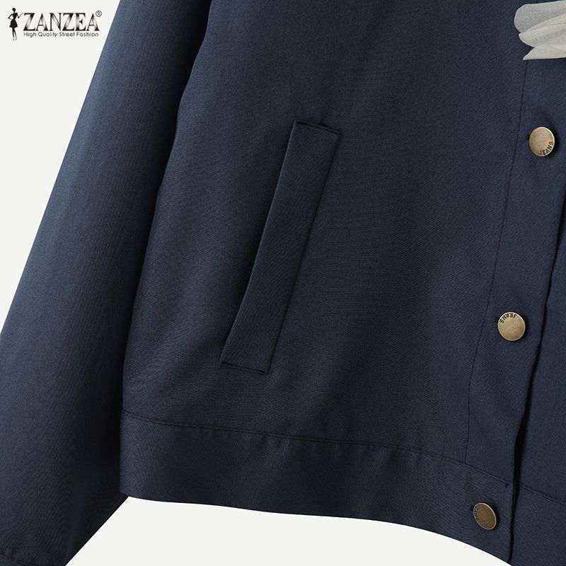 ZANZEA Blusa feminina casual gola virada para baixo solta manga comprida