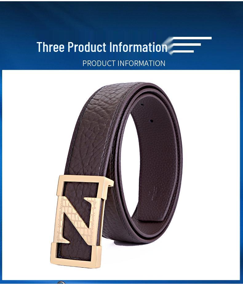 Men's Z Letter Business Casual Buffalo Leather Belt with Stainless Steel Buckle