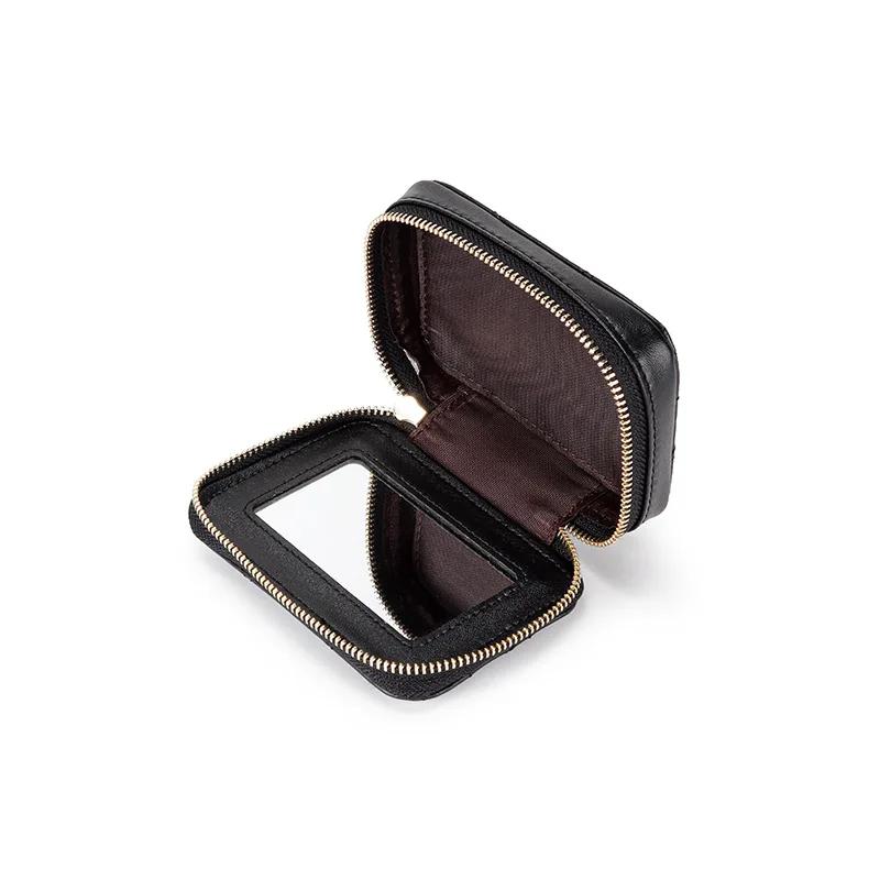 2023 Fashon Lipstick Box Square Travel Genuine Leather Makeup Organizer Case with Mirror Lip Sticks Leather Holder Cosmetic Bag