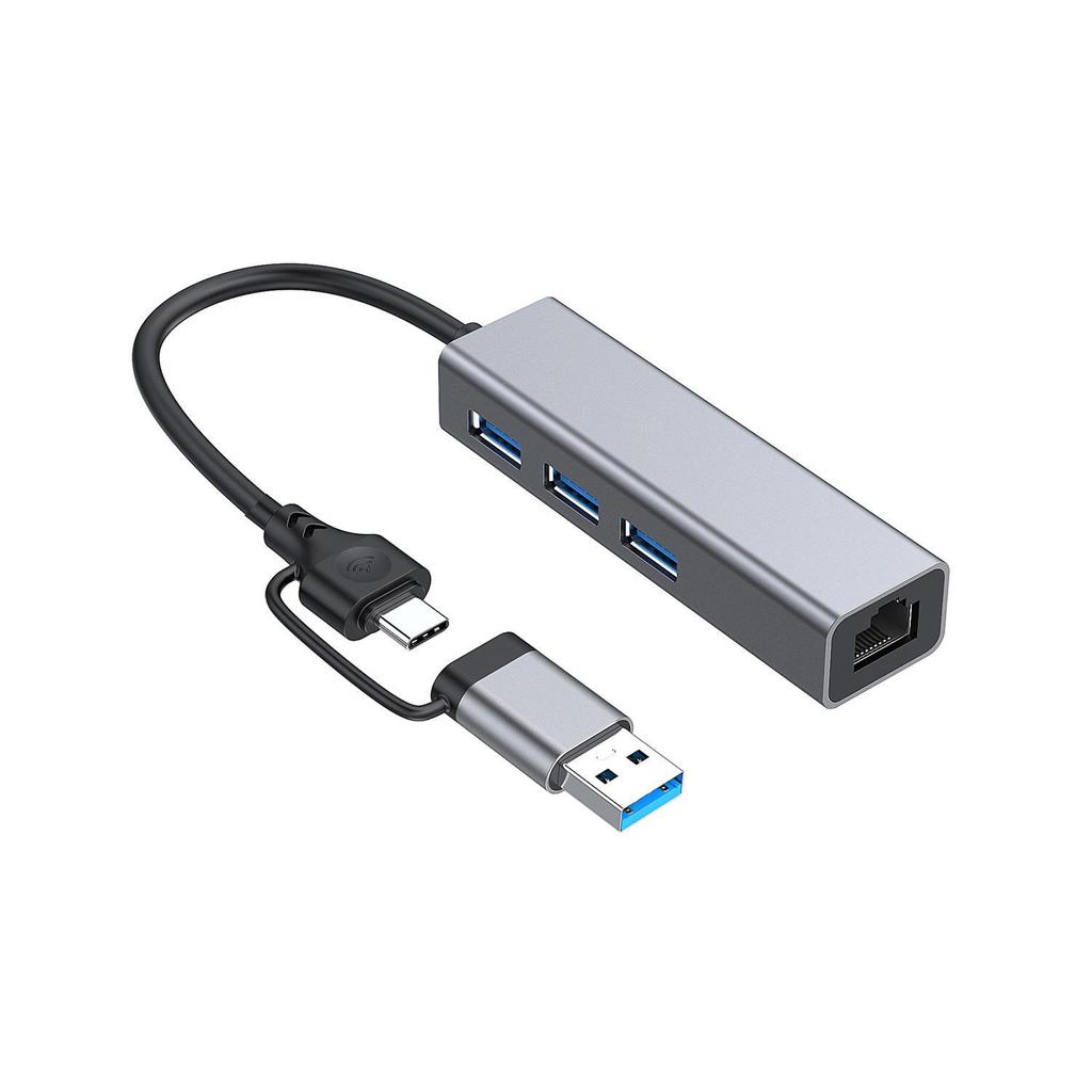 USB-C To RJ45 2-in-1 Gigabit Network Adapter with 3-Port USB 3.0 Hub