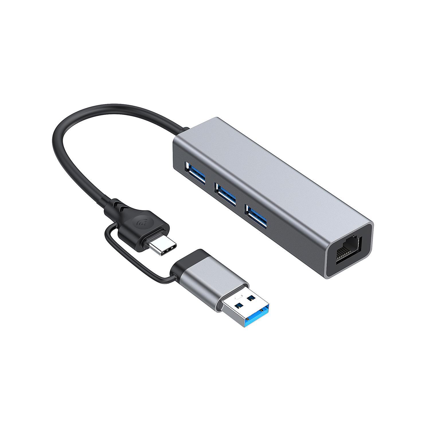 

Сетевой адаптер USB-C - RJ45 2-в-1 Gigabit с 3-портовым концентратором USB 3.0 Dual-head 100M network card + 1 port 3.0HUB