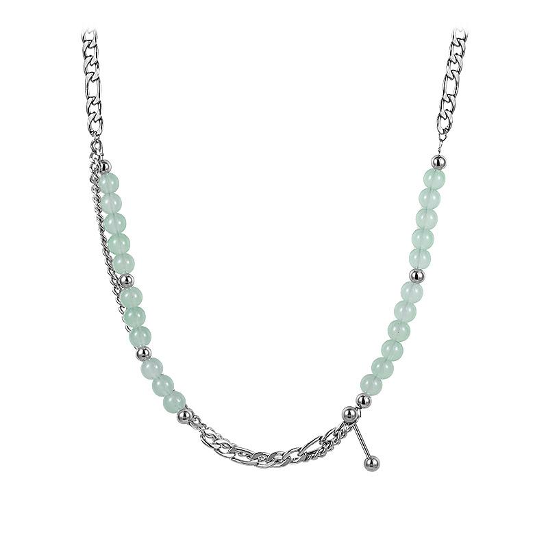 Mint emerald splicing necklace men s and women s chains retro light luxury niche hip-hop accessories pendant ins jewelry women