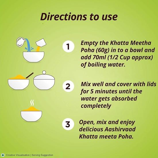 Aashirvaad Instant Khatta Meetha Poha, 60g, Ready To Eat Poha | 5 Mins Instant Breakfast