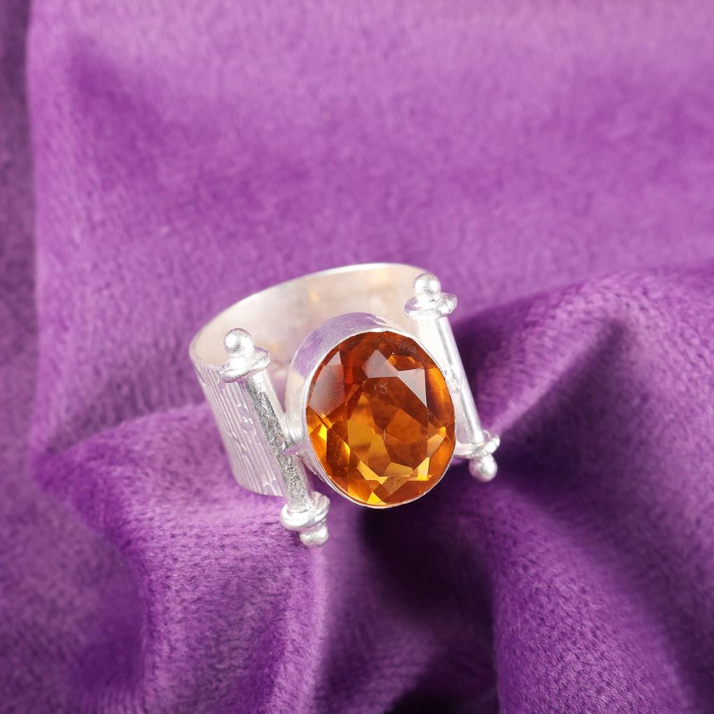 Citrine Gemstone 925 Sterling Silver Jewelry Handcrafted Ring For Birthday Gift RR-22-3