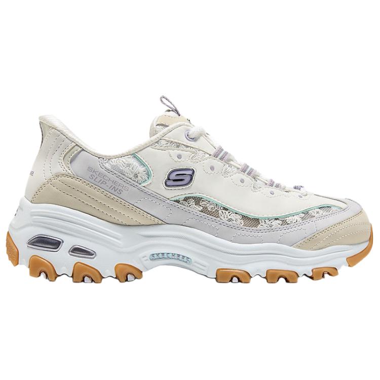 Skechers DLites Comfortable Versatile Breathable Support Low-Top Dad Shoes Women Sneaker White Gray Purple 150726-WLV
