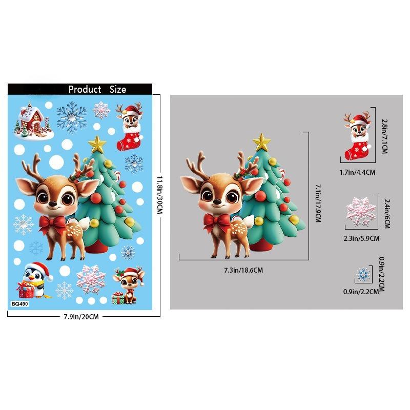 2025 Christmas Static Window Clings - Gingerbread Man Snowman Snowflake & Santa Claus Decals for Xmas Holiday Party Decorations